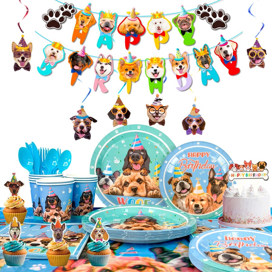 First Birthday Dog Party Plates Cups
